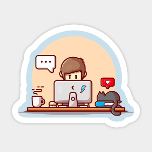 Male Working On Laptop Cartoon Vector Icon Illustration Sticker